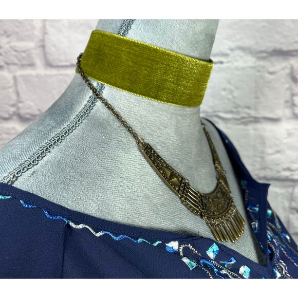 Handmade Upcycled Chartreuse Green Choker with Tribal Style Chain & Drop Beads - Picture 3 of 6